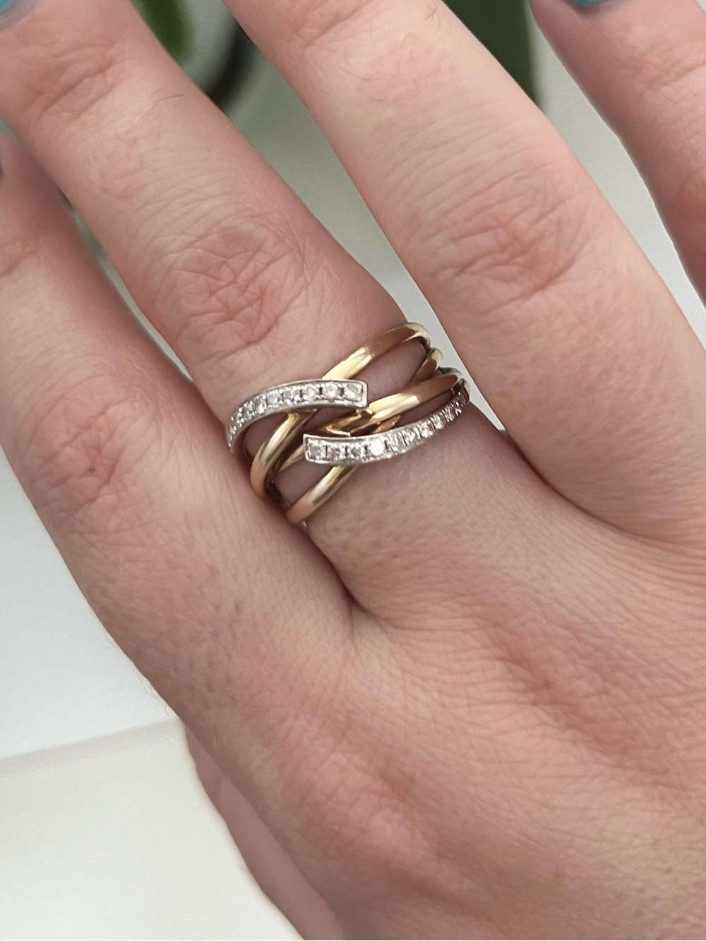Michael Hill Solid 10K Gold & Natural Diamond Fancy Crossover Ring, Size 7.25 - Picture 14 of 17
